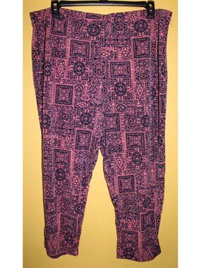 QVC Susan Graver 1x Printed Slinky Liquid Knit Cropped Pull On Pants Coral Navy